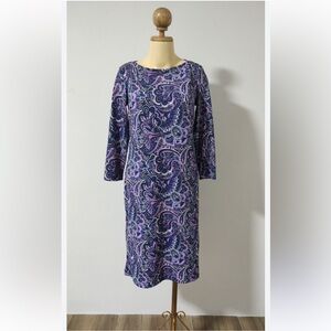 Talbots Paisley Floral 3/4 Sleeve Comfortable Jersey Office Work Wear Dress - PM